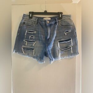 KanCan Jean Shorts Women 30 Blue Distressed Raw Hem